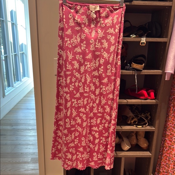 THE GREAT. Pink and White Midi Slip Skirt SILK!!!